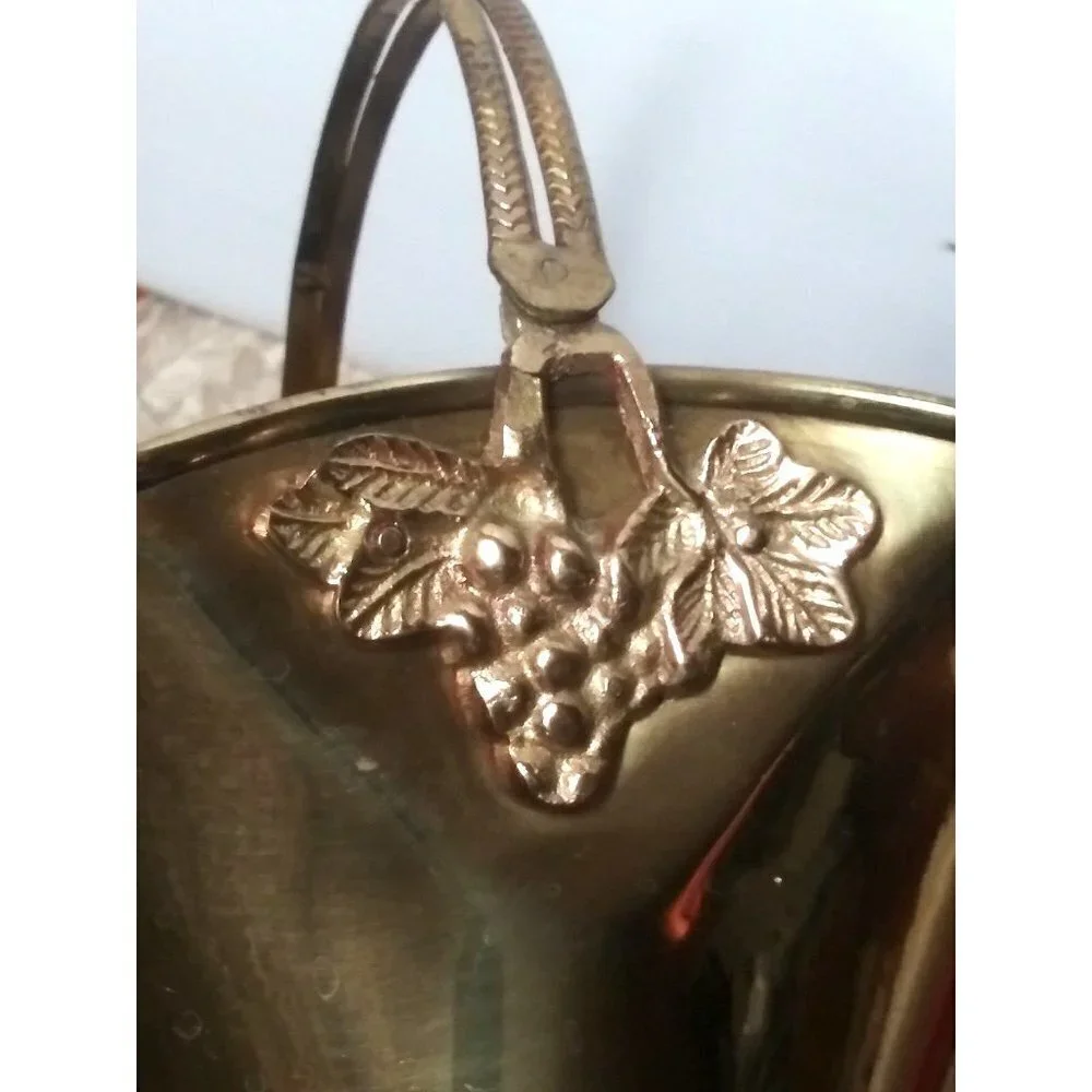 Vintage Brass Basket With Handle grape design ArtWare 9